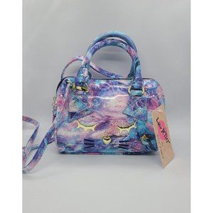 Betsey Johnson Galaxy Cat Mini Barrel Purse Blue Pink NEW